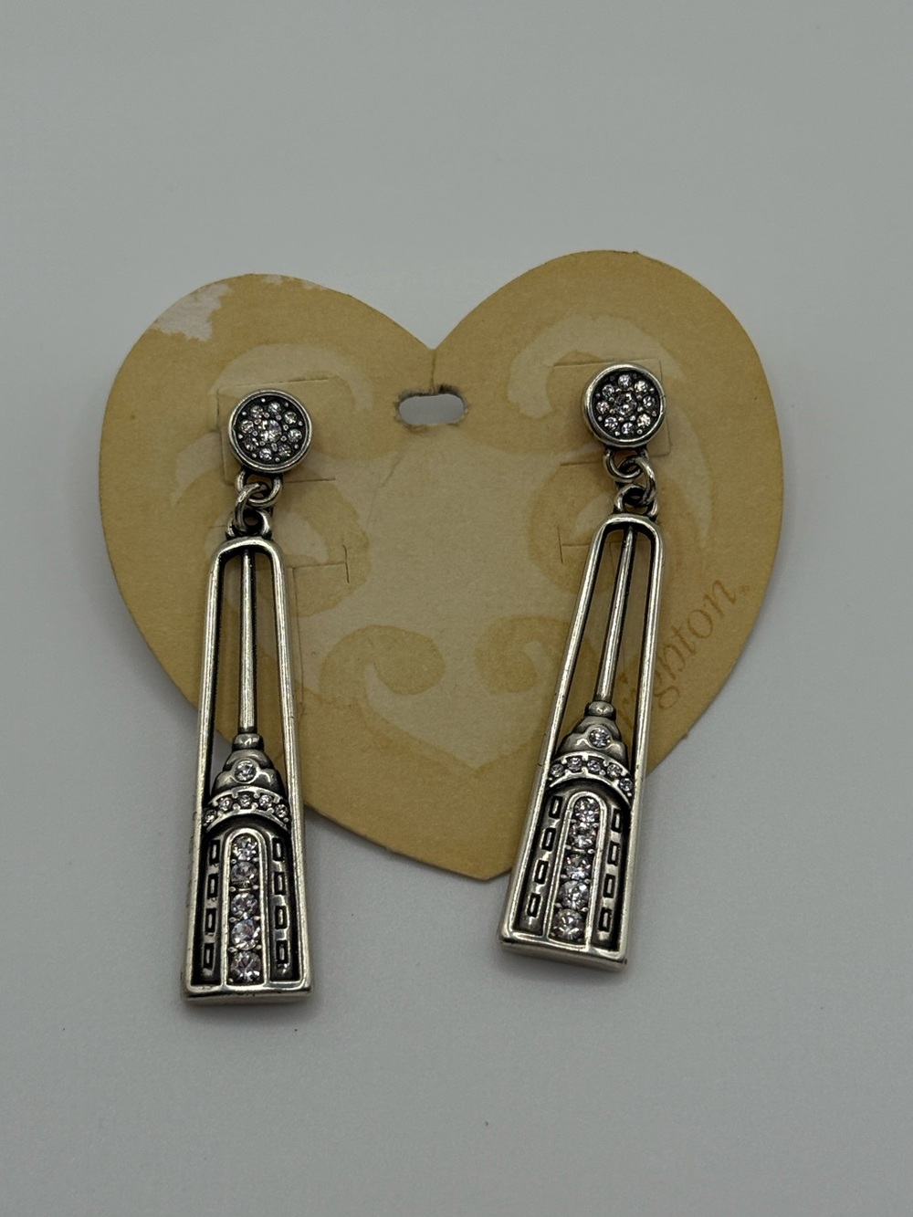 Vintage Brighton “City Glam” Silver-Tone Drop Earrings with Clear Crystals